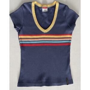 Y2K Union Bay Womens Cable Knit Pullover Shirt 100% Cotton Blue Multi USA